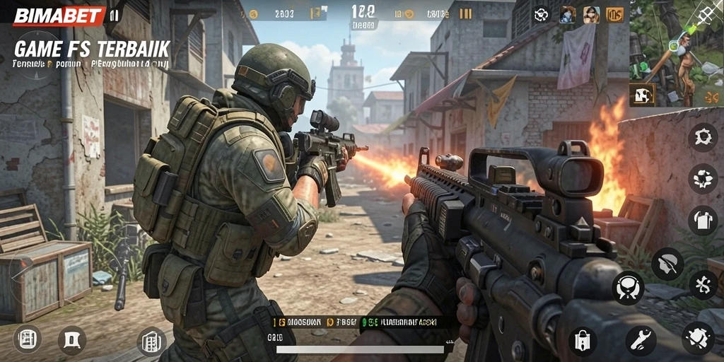 Tampilan gameplay menegangkan dalam game FPS BIMABET.