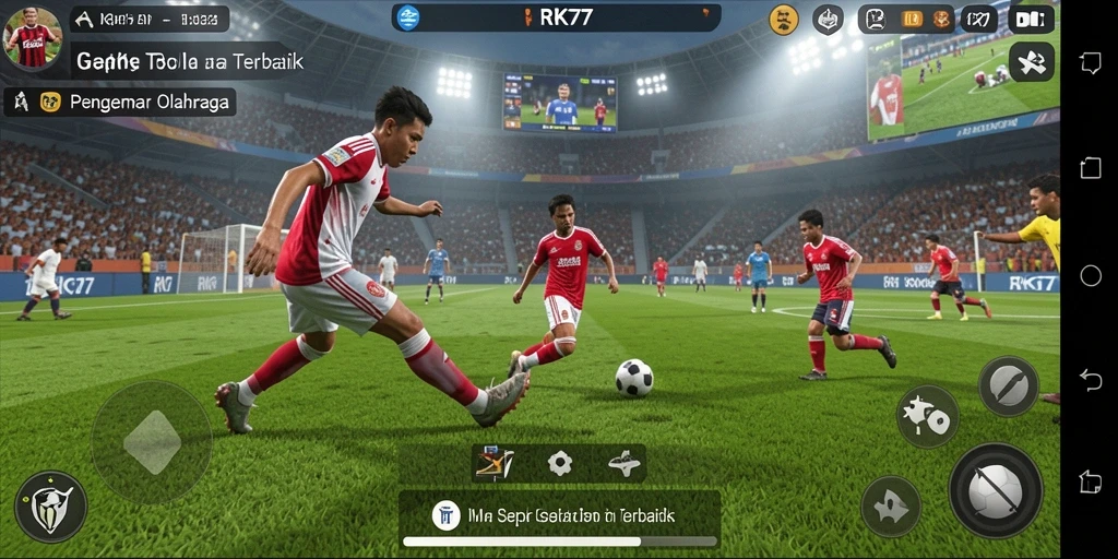 Tampilan gameplay RK77 yang menakjubkan saat pertandingan sepak bola berlangsung.