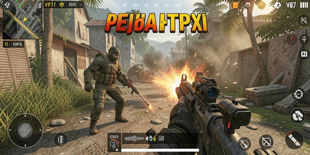 Screenshot dari gameplay TPS V87 dalam aksi pertempuran yang seru.