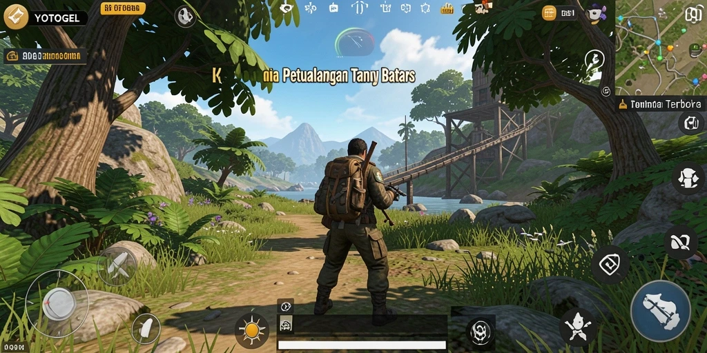 Tangkapan layar gameplay YOTOGEL dengan pemandangan dunia terbuka yang menakjubkan.